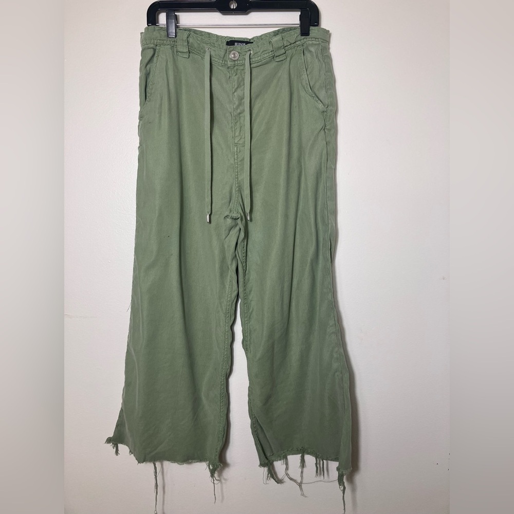 Hudson Super Wide Leg Pants Sz 32 Olive Green Raw Hem Casual Cropped